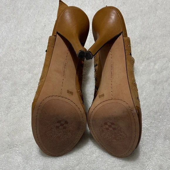 Vince Camuto Studded Tan Peep-Toe Heels - Picture 4 of 4
